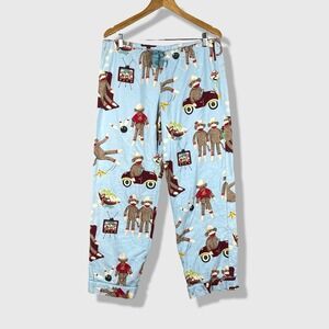 Nick &‎ Nora Pajama Pants Womens S Blue Sock Monkey Kitsch Retro Whimsical